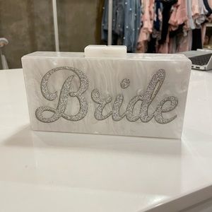 NWT hard shell acrylic BRIDE clutch with detachable chain